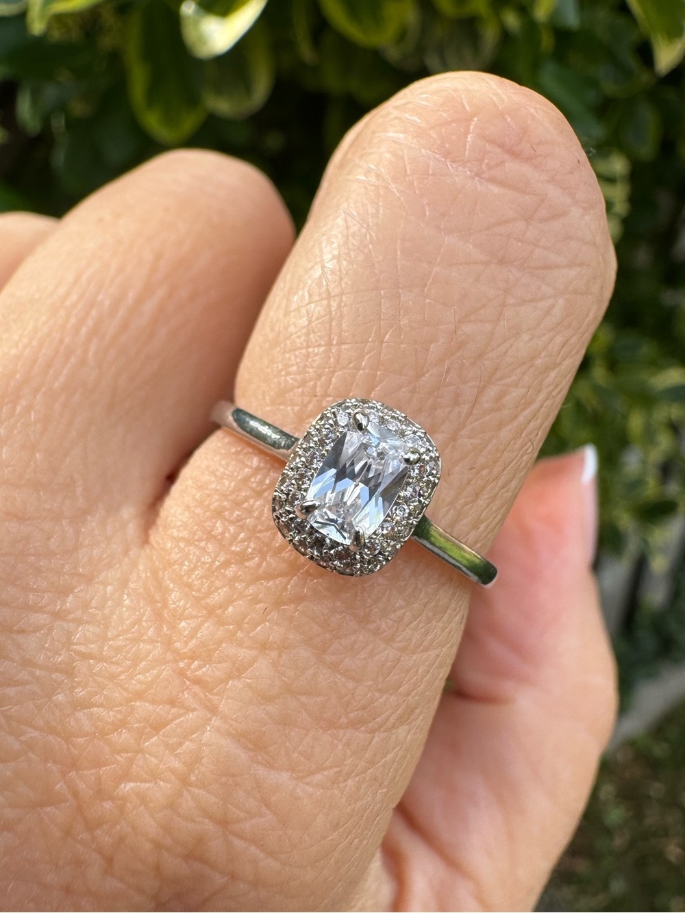 Charmed Aroma Silver Cushion Halo White Crystal Ring
